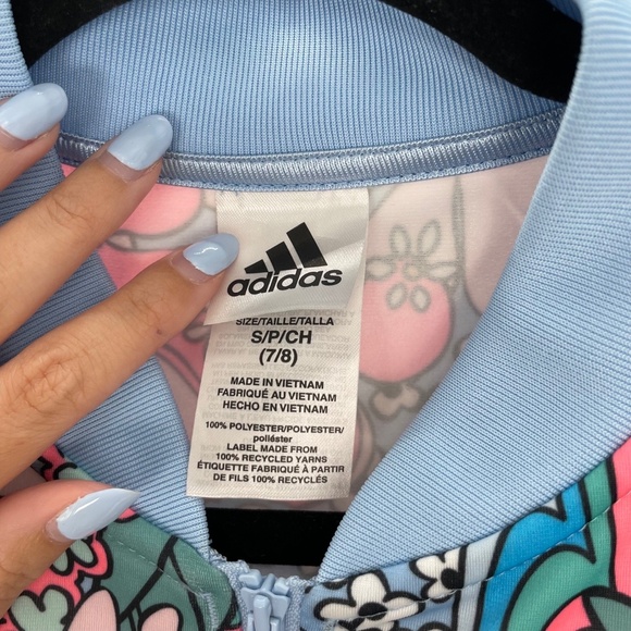 Adidas Girls Youth Floral Peace Sunshine & Flowers Track Jacket Size S (7/8) - Picture 9 of 12